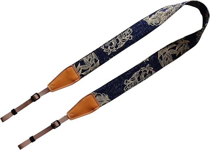 Original Design Personalized Adjustable Camera Strap Golden Flowers Line Drawing on Blue, Fit for Canon Nikon Sony Olympus Interchangeable Lens Digital Camera/DSLR etc.