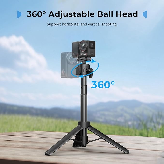 SmallRig Action Camera Selfie Stick Tripod, 7.8-21.6in Extendable, 360° Ball Head, Cold Shoe Mount, Quick Release Adapter for DJI Action 5 Pro/4, 1/4-20" Screw for GoPro Hero 13/12/11, Webcam - 5435