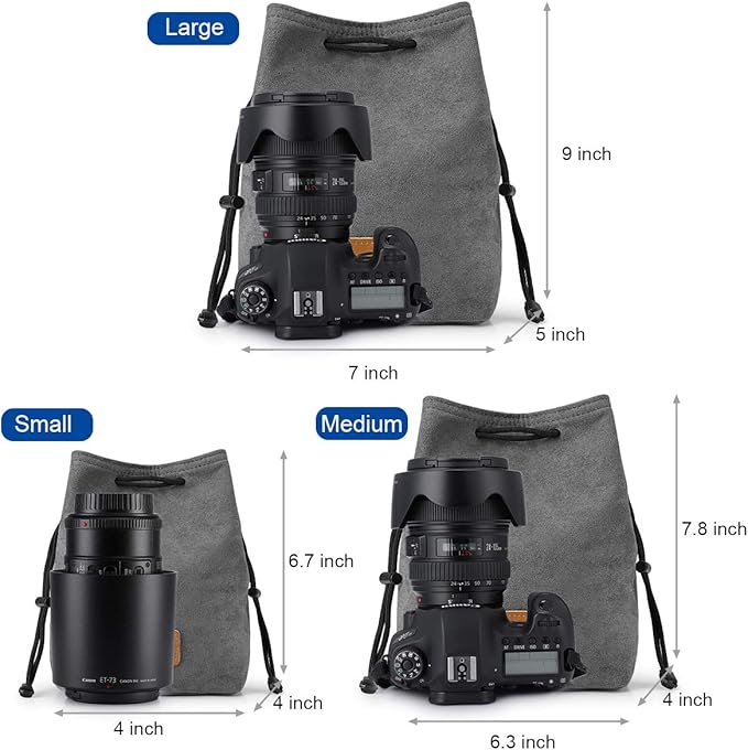 S-ZONE Soft Camera Bag DSLR Insert Handbag Drawstring Lens Case Compatible with Canon Nikon Sony