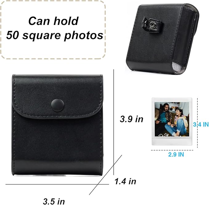 WOGOZAN SQ Photo Pouch Album for Fujifilm Instax Square SQ1 SQ40 SQ20 SQ10 SQ6 SP-3 Instant Film Camera 2.9x3.4 Inch Film Case Bag with Soft PU Leather Material (Black)