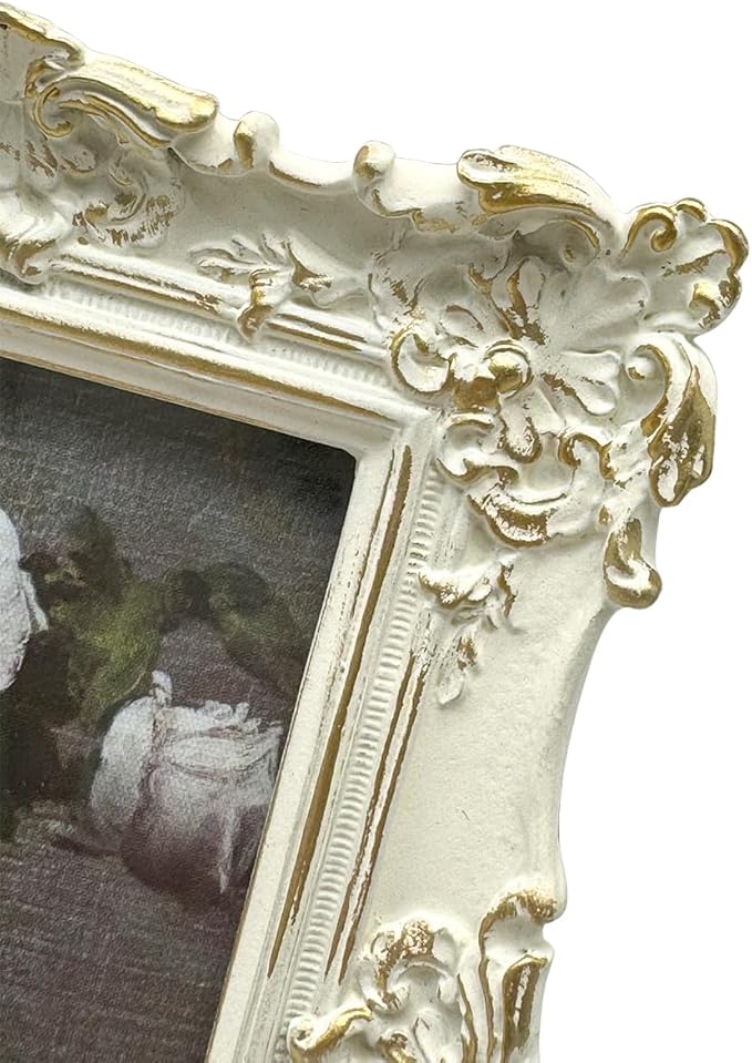 CISOO 2.5x3.5 Vintage Small Picture Frame, Antique Ornate White with Gold Wallet Size Photo Frame, for Table Top and Wall Display, Decorative Floral Design Retro Home Decor, Photo Gallery Art
