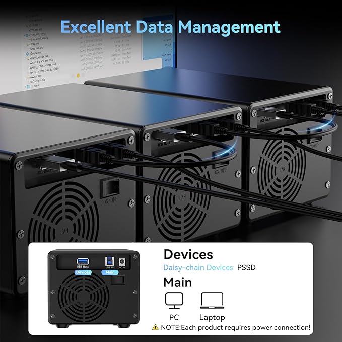 CENMATE 3 Bay Hard Drive Enclosure with Cooling Fan for 2.5“/3.5" SATA HDD/SSD with USB A/C 3.0, Support 60TB, Hot Swappable, Daisy Chain Expansion, Tool-Free HDD Enclosure, DAS(NO RAID/NAS)