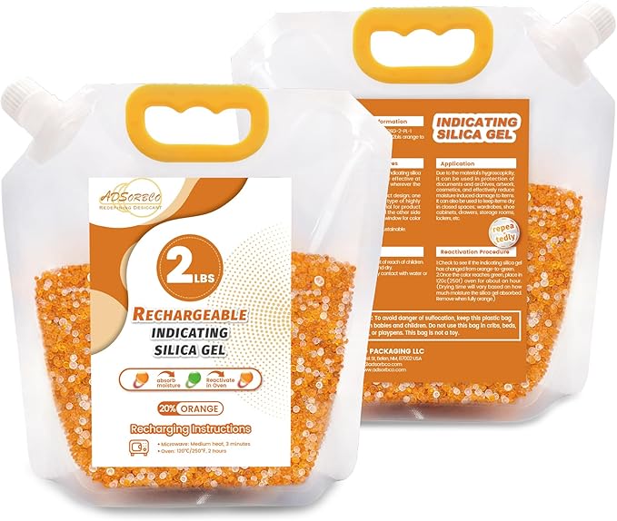 Silica Gel Desiccant Beads – Reusable Desiccant Bulk 3mm Beads for 3D Filament, Electronics, Cameras, Jewelry, and Safes (Orange White MIX, 2 LBS)