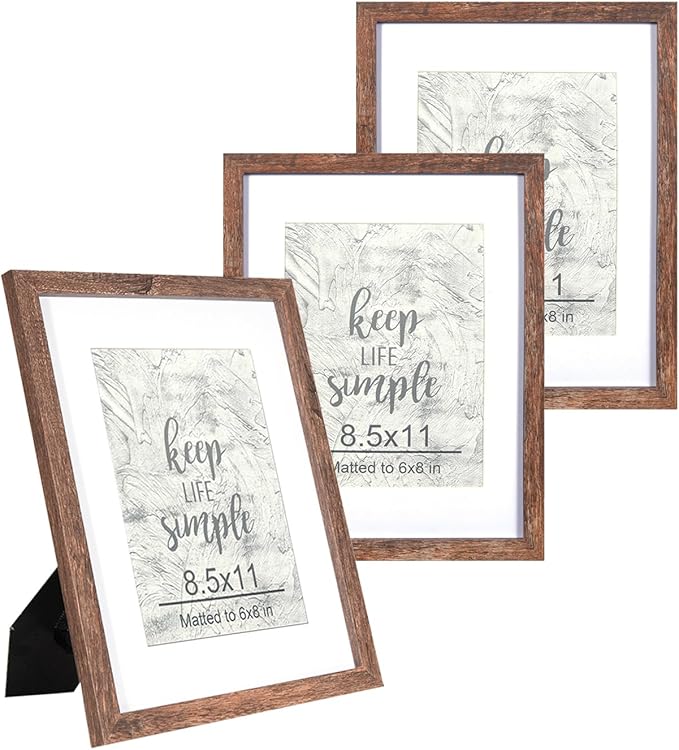 kennethan 8.5x11 Picture Frame Rottern Brown Set of 3, Wooden Poster Frame for Tabletop and Wall Mounting Display for Home, Office,Gallery,Holiday with Photos, Posters, Puzzles