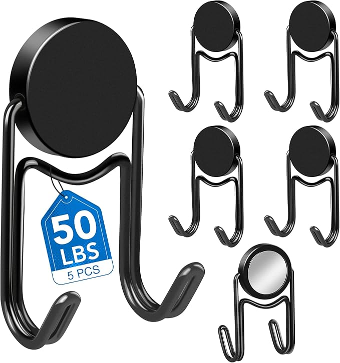 LOVIMAG Magnetic Hooks, 50lbs+ 2026 Cruise Cabin Ship Essentials Magnet Hook Heavy Duty Strong Magnets Refrigerator Fridge Hanging for Classroom Beach Vacation Kitchen Home Must Haves 5 Pcs (Black)