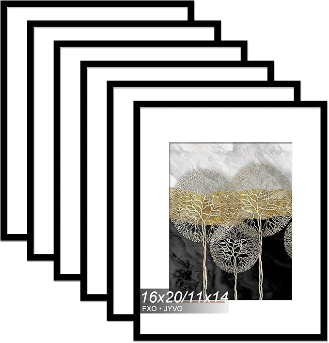 16x20 Picture Frame Set of 6, Display Poster 11x14 with Mat or 16 x 20 Without Mat, Light Weight and High Transparent 16 by 20 Frame for Wall - 6 Pack/Black/16 x20