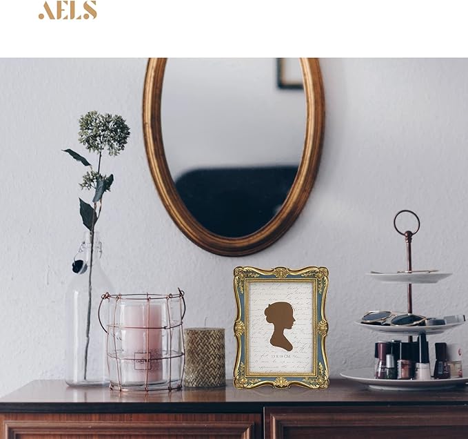 AELS 5x7/8x10 Inch Vintage Picture Frame, Elegant Antique Photo Frames with Glass Front, Photo Display, Tabletop Wall Hanging, Gift Ideas, Gold (Gold and Blue, 5x7)