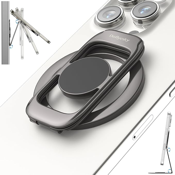 for MagSafe Magnetic Phone Grip Stand [Upgrade Dual-Hinge-Sided Magnets] Compatible with MagSafe Ring Gym Car Holder for iPhone 17/16/15/14/13/12 Pro Max Series Case All Phones (Black)