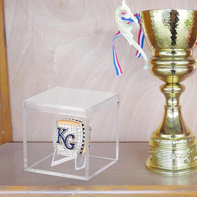 Clear Acrylic Championship Ring Display Case, Memorabilia Stand Cube Holder Dust Protection Transparent Storage Box for Sports Baseball Basketball Fan Souvenir Protection Supplies (2.1 x 2.1 x 2.1)