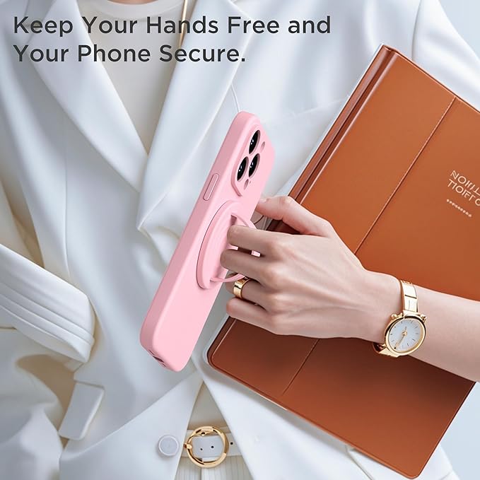 Upgraded Magnetic Phone Grip, Liquid Silicone Soft and Portable, Removable Finger Loop Ring Grip Holder for iPhone, Strong Magnetic Attraction, Compatible with MagSafe Phone Case, Pink
