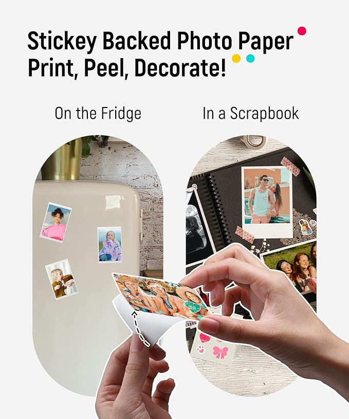 Liene 2x3” Photo Printer, Mini Picture Printer w/ 10 Zink Adhesive Paper, Bluetooth 5.0, Compatible w/iOS & Android, Portable Color Mono Instant Sticker Printer for iPhone, Smartphone, Pearl White