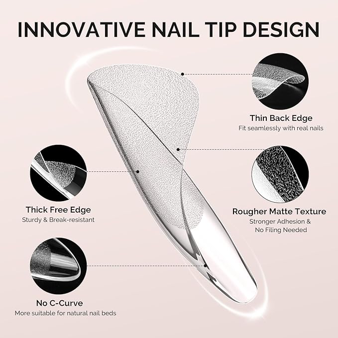 MelodySusie Medium Oval Round X Nail Tips - 300Pcs 15 Sizes Clear Acrylic,Half Matte Full Cover Press on Nails for DIY Extension & Salon Use, Pre-Shaped for Long-Lasting Manicure