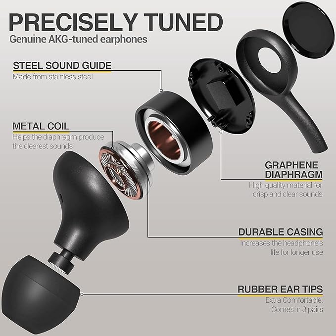 in-Ear AKG Wired Earbuds with Microphone – USB-C Earbuds with Braided Cable – AKG Headphones with Mic Compatible with Samsung Galaxy S24 Ultra, S24+, S24, S23, S22, S21, S10, S10E & iPhone 15 Series