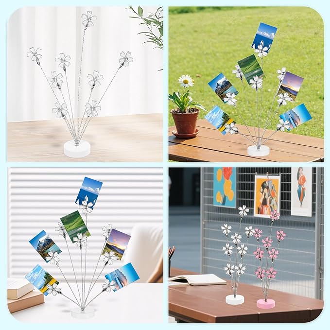 8 Branch Photo Tree Clip, Flexible Photo Frame Stand with Clips for Note Paper Wedding Photo Display Office Decoration (White)