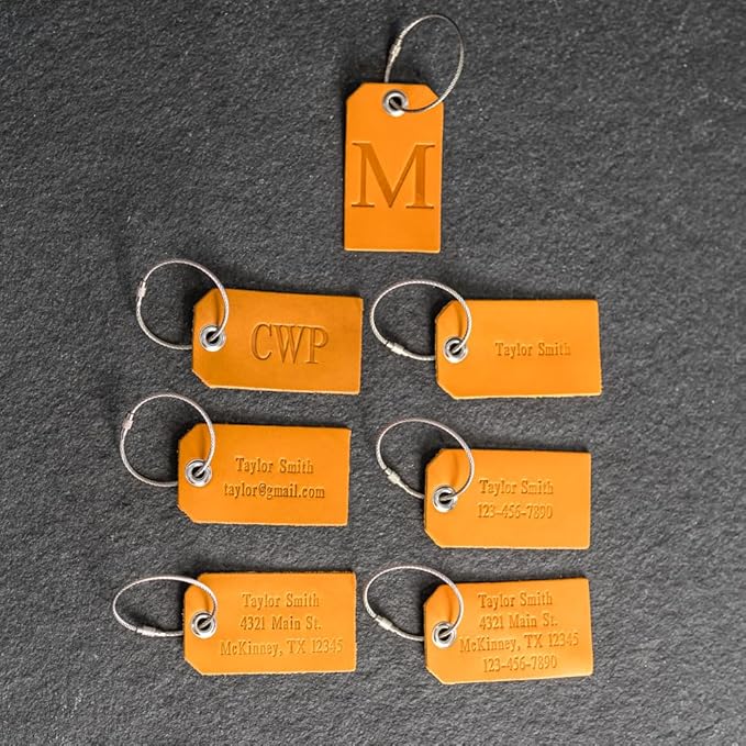 Ox & Pine Handmade Personalized Leather Luggage Tags - 100% Full-Grain Leather (Dark Brown, Rustic Brown, Saddle Tan, Rustic Gray, or Black) 3.5" x 2" (Saddle Tan)
