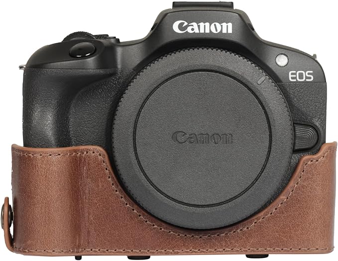 Mega Gear Genuine Leather Camera Case for Canon EOS R100 (18-45mm) - Stylish and Protective - Brown
