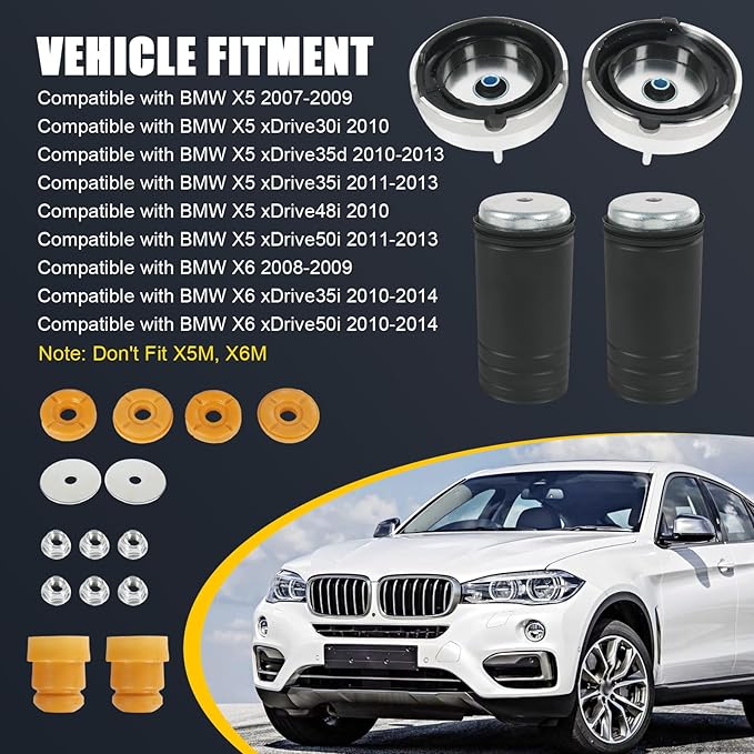 Front Strut Shock Mount Kit Upper Lower Support and Bump Stops Compatible with 2007-2014 BMW X5 xDrive30i X6 xDrive50i Replaces 31336788776, 31336774738（14Pcs)