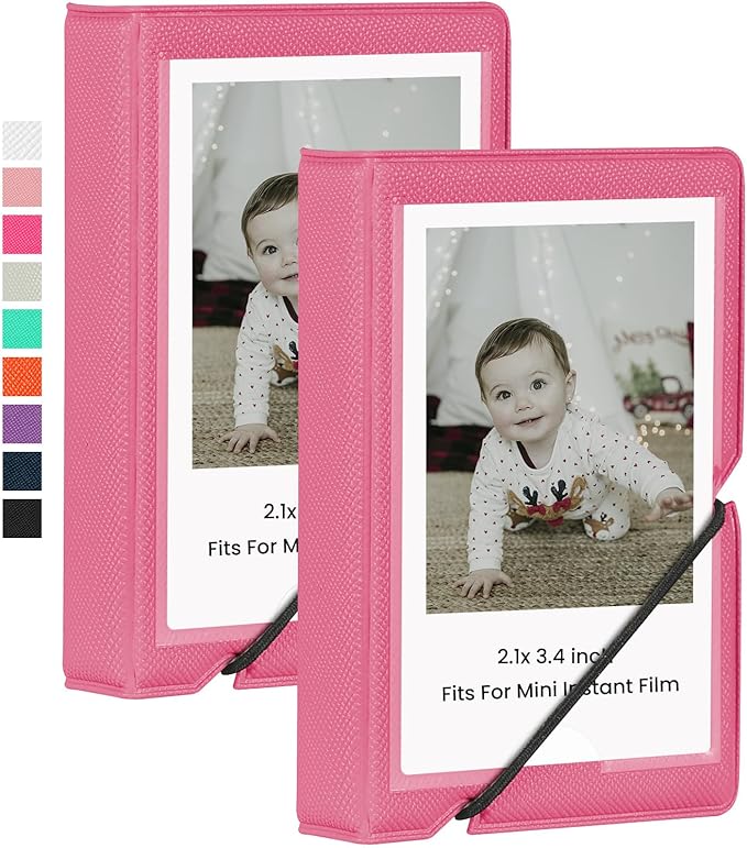 Lifting 2 Pack Mini Photo Album with 28 Pocket 2x3 Inch Pictures Fits for Fujifilm Instax Mini 7s 8 9 11 25 26 40 50s 90 Evo Z2300 Instant Camera, Polaroid Snap,Kpop Photocard Holder (Rose Red)