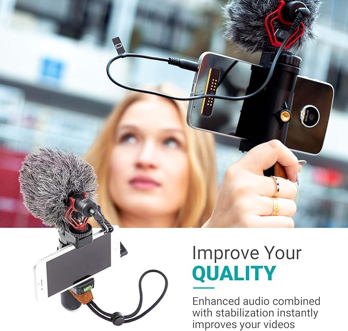 Movo Smartphone Video Rig with Shotgun Microphone, Grip Handle, Wrist Strap, and Lightning Dongle Compatible with iPhone 11, 11 Pro, XS, XR, X, 8, 7, 6S, 6, 5S, 5 and Android - for Vlogging, YouTube