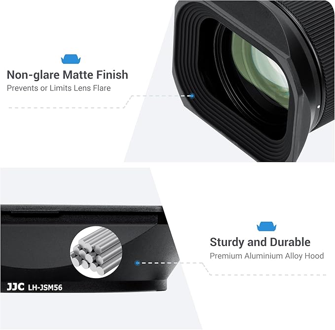 JJC Metal Square Lens Hood Shade for Sigma 56mm f/1.4 DC DN Contemporary Lens, Replaces Sigma LH-582-01 Lens Hood, with Protective Hood Cap, Not Affect The Use of 55mm Filter