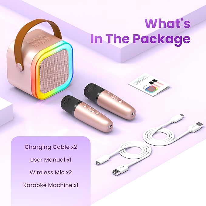 Mini Karaoke Machine for Kids Adults, 2026 TOP Birthday Gifts for Girls 3,4,5,6,7,8+Year Old Toddler Toys, Portable Bluetooth Speaker with 2 Wireless Karaoke Microphones Player Easter Gifts(Rose)