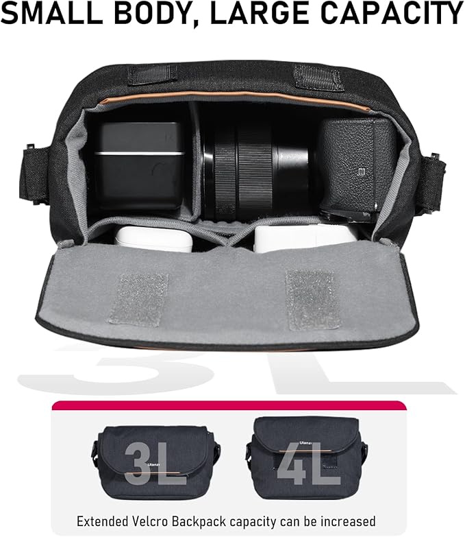 ULANZI Camera Bag, SLR/DSLR Camera Case Professional, Crossbody Photography Small Bag Fashion, Shoulder Bag for Women and Men Compatible for Sony Canon Nikon Mirrorless Camera Lightweight Black
