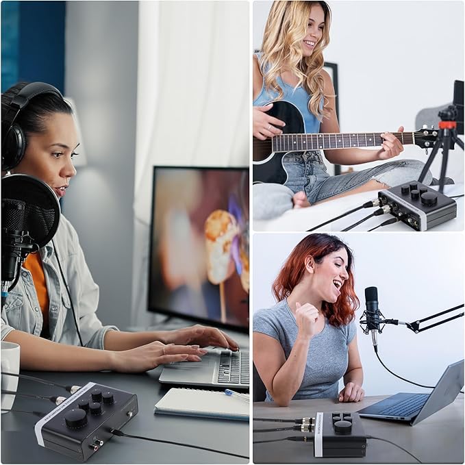 USB Audio Interface with 2X XLR/TRS Inputs, Phantom Power, USB-A/C Connectivity Perfect for Recording, Live Streaming, Podcasting Home Studio Use by Musicians Content Creators(OS3)