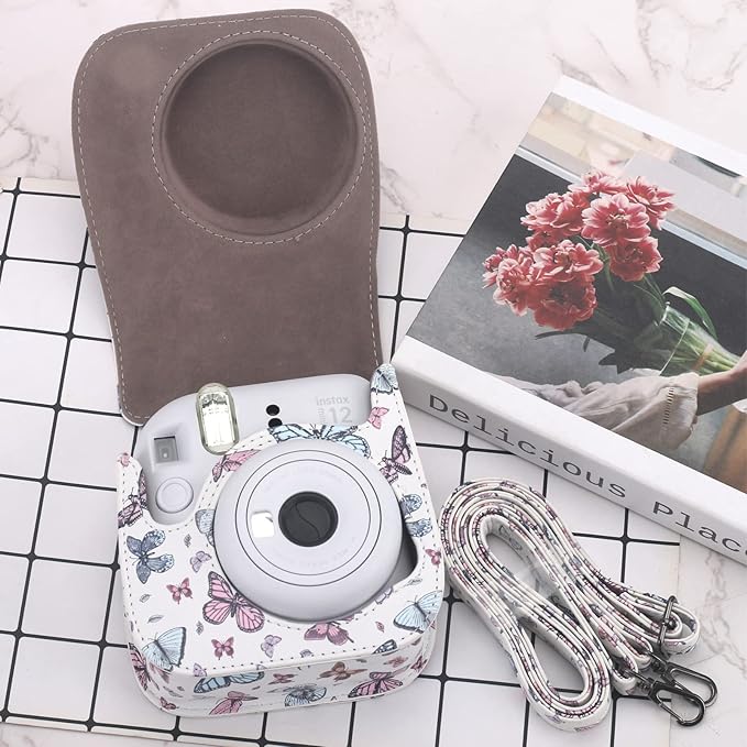 Frankmate Protective Case Compatible with Fujifilm Instax Mini 12 11 9 8 Instant Film Camera with Pocket and Adjustable Strap (Big Small Butterfly)