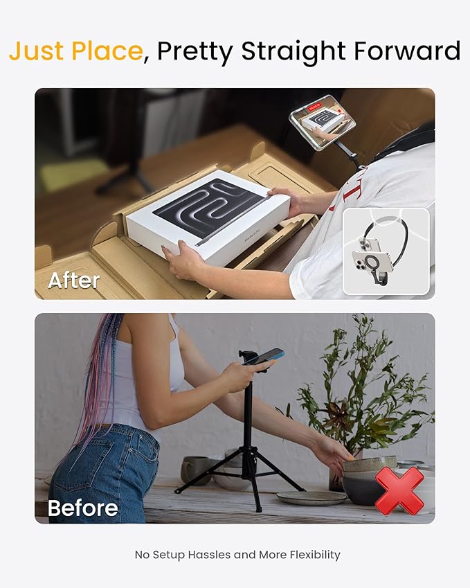 Magnetic Neck Phone Holder for Recording, Hands Free POV/Vlog Video Filming, 4 in 1 Phone Chest Mount for Cooking/Riding/Indoor/Outdoor, Content Creator Essentials for iPhone Android GoPro DJ (Black)