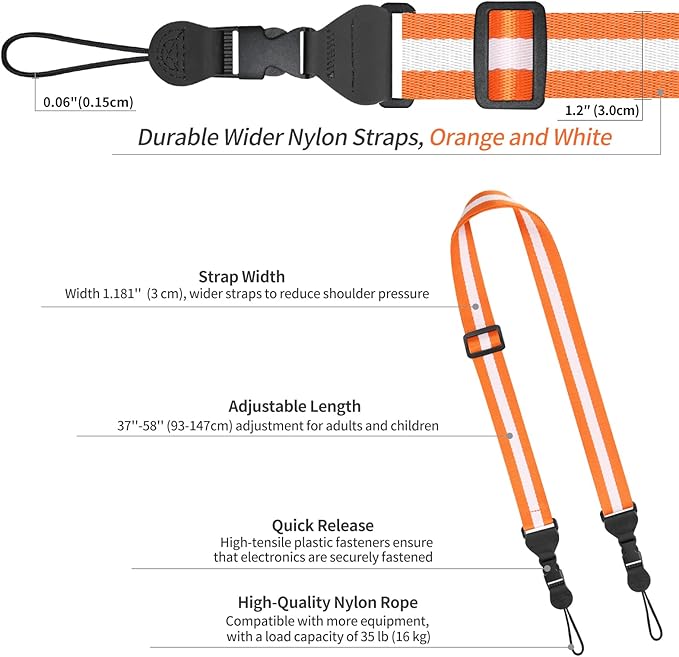 Adjustable Shoulder Strap, Comfortable for Camera Neck Lanyard iPad Strap iPad Strap for iPad, Camera, Binocular, Crossbody, Tablet, Laptop, Binocular, Luggage Bag(Orange & White A93)