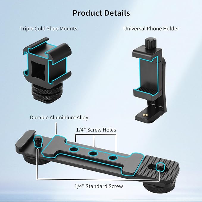 UTEBIT Phone Holder Mount for DJI Osmo Pocket 3, Universal Cell Phone Mount Expansion Pocket 3 Accessories Extension Rod, 1/4" Threads Hole for Tripod Selfie Stick, Cold Shoe for Mini Video Light Mic