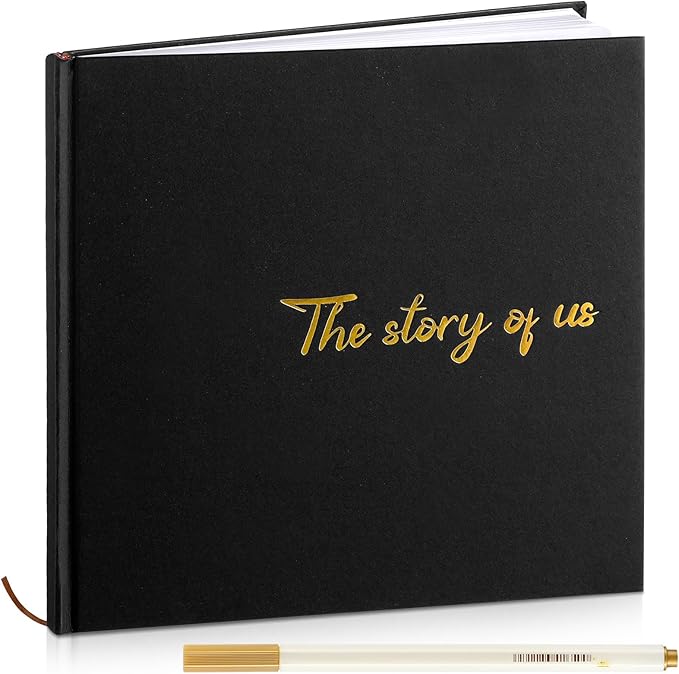 Colarr Hardcover Couples Scrapbook 144 Pages 8.7 x 8.7" Couples Photo Album Scrapbook Journal for 1 Year Wedding Memory Anniversary Photo Book Gift with 2 Markers(Black)