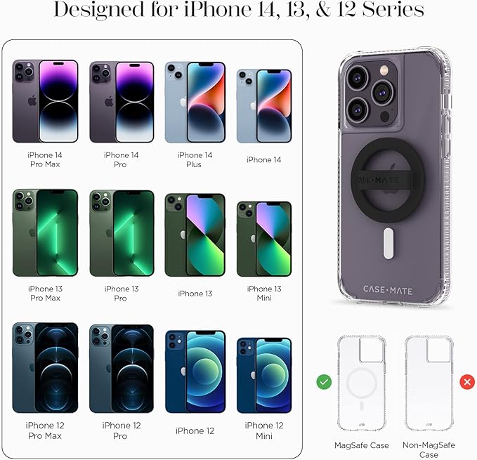 Case-Mate Magnetic Phone Grip MagSafe Loop Grip - Detachable Holder for Hand - Ultra Thin Collapsible Soft MagSafe Grips for Back of Phone for iPhone 17 Pro Max/16 Pro Max /15/14/13/S25 Ultra - Black