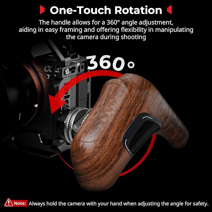 SMALLRIG Rotating Left-Side Wooden Handle for ARRI Rosette, Load Capacity to 15kg / 33lbs, Flexible Position Adjustment, Ergonomic Design & Anti-Slip Design
