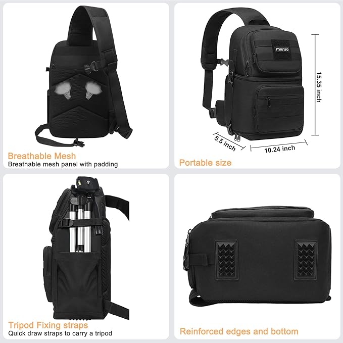 MOSISO Camera Sling Bag,DSLR/SLR/Mirrorless Tactical Camera Crossbody Bag Case Photography Slingpack with Tripod Holder&Removable Modular Inserts Compatible with Canon/Nikon/Sony/Fuji, Black