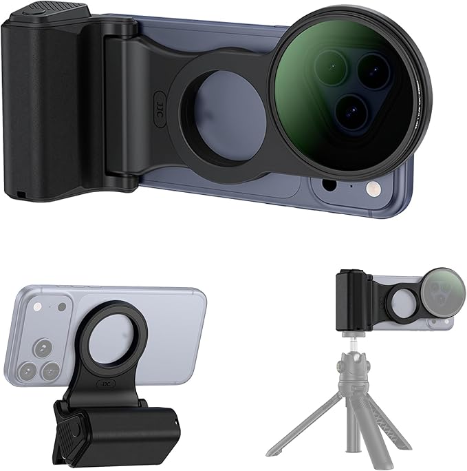 KIWIFOTOS Magnetic Phone Camera Grip with 67mm Camera Lens Filter Adapter for iPhone 17 16 15 14 Pro Max Photography UV ND CPL Phone Lens Adapter(67mm Filters not Included)