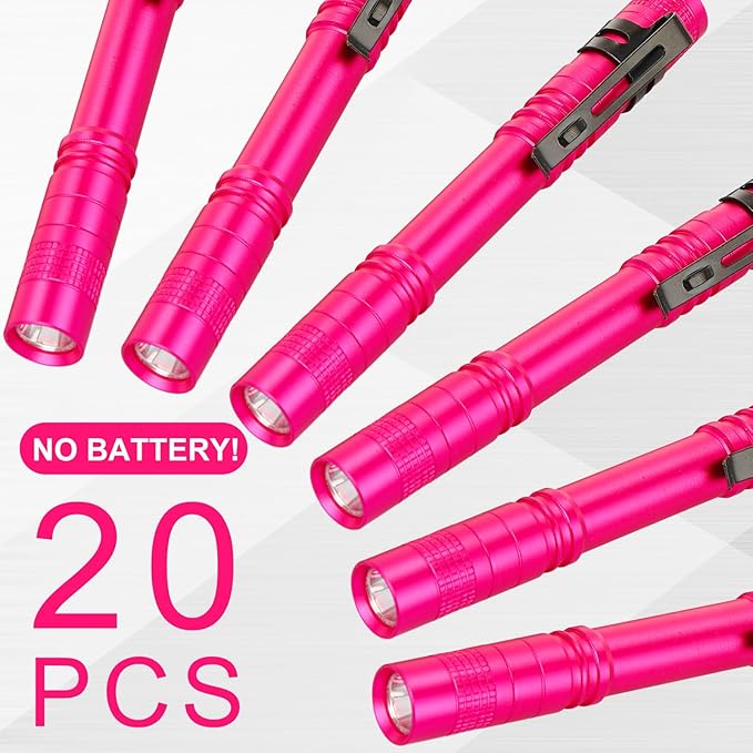 Hortsun 20 Pcs Mini Pen Light Flashlights Christmas Gifts for Men Pocket Flashlights Pen with Clip Small LED Handheld Slim Torches Without Battery(5.12 Inch,Rose Pink)