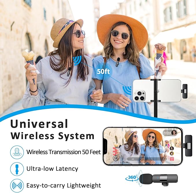 MAYBESTA Wireless Mini Microphone for iPhone 14 Below - Bluetooth Lapel Mic for Video Recording - Clip on Phone Microphones for YouTube Tiktok