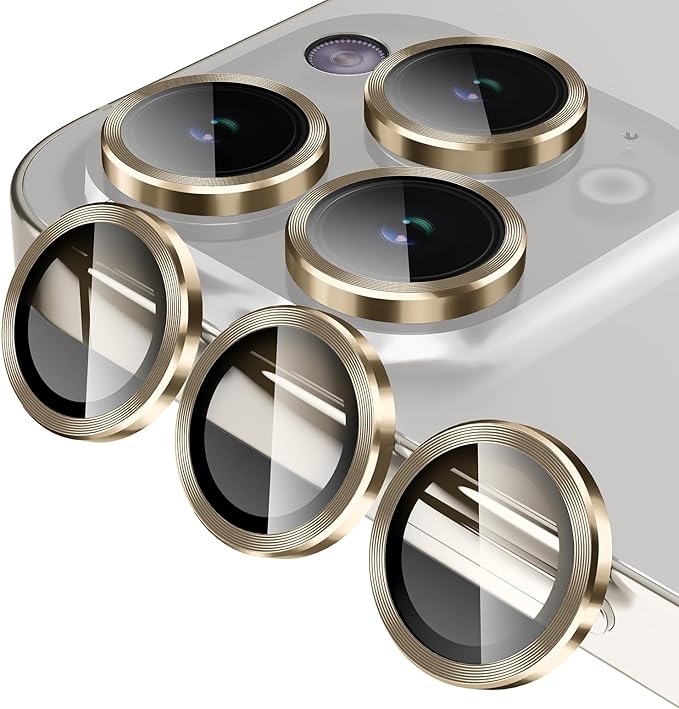 Jeluse Camera Lens Protector for iPhone 17 Pro Max/17 Pro/16 Pro Max/16 Pro/15 Pro Max/15 Pro/14 Pro Max/14 Pro, 9H Tempered Glass Screen Protector Cover Alignment Kit Metal Individual Ring