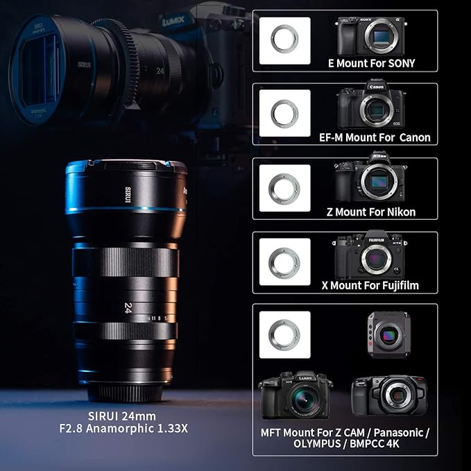 SIRUI 24mm Anamorphic Lens F2.8 1.33X APS-C Camera Lens for MFT Mount, Blue Flare
