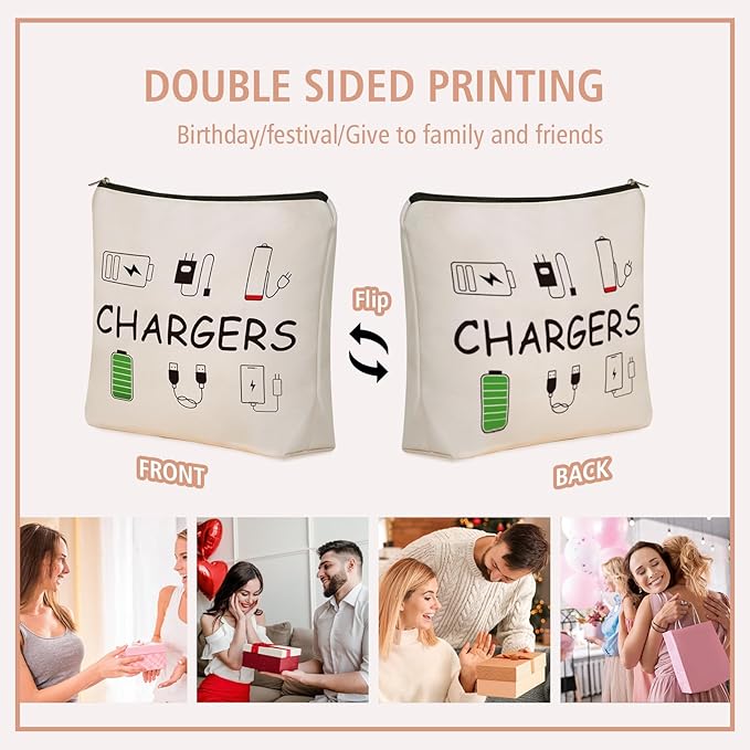 Charger Makeup Bag: Charging Cord Electronics Accessories Themed Cosmetic & Toiletry Organizer Pouch For Teen Girls & Women.Ideal Gift For Travel, Birthdays, & Christmas.