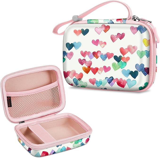 FINTIE Kids Camera Case Compatible with Goopow/Seckton/Dylanto/Mgaolo/Masterbee/CIMELR/Desuccus Kids Digital Camera Toys, Children Carrying Bag, Birthday Festival Gift, Raining Hearts