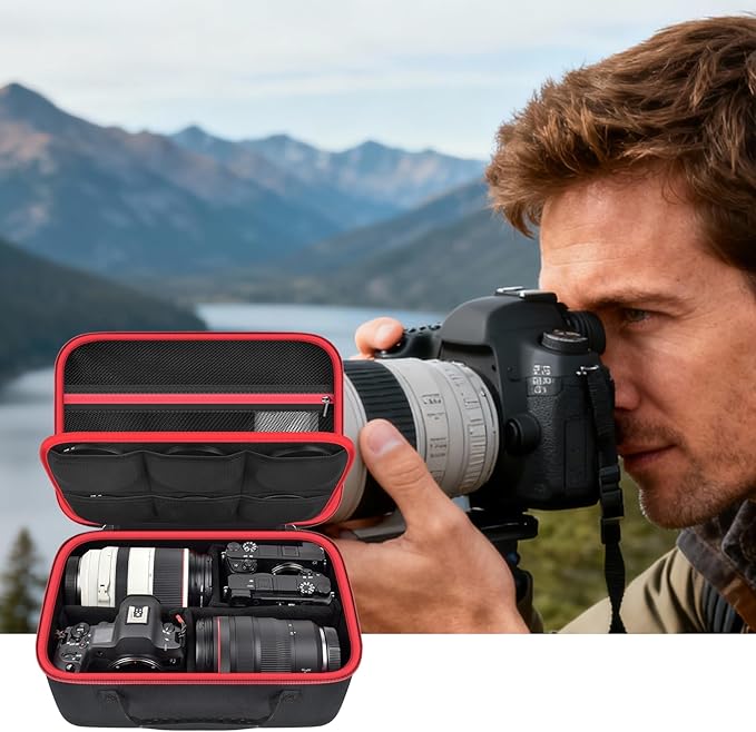 Camera Case for Canon EOS Rebel T7/R50/R6 Mark II/R100, for Sony Alpha 7 IV/ ZV-E10/ A6400/ A6700/A6100, for Nikon D7500 DSLR SLR Cameras, Bag for Lens/ Battery/ Tripod, with Shoulder Strap - Box Only