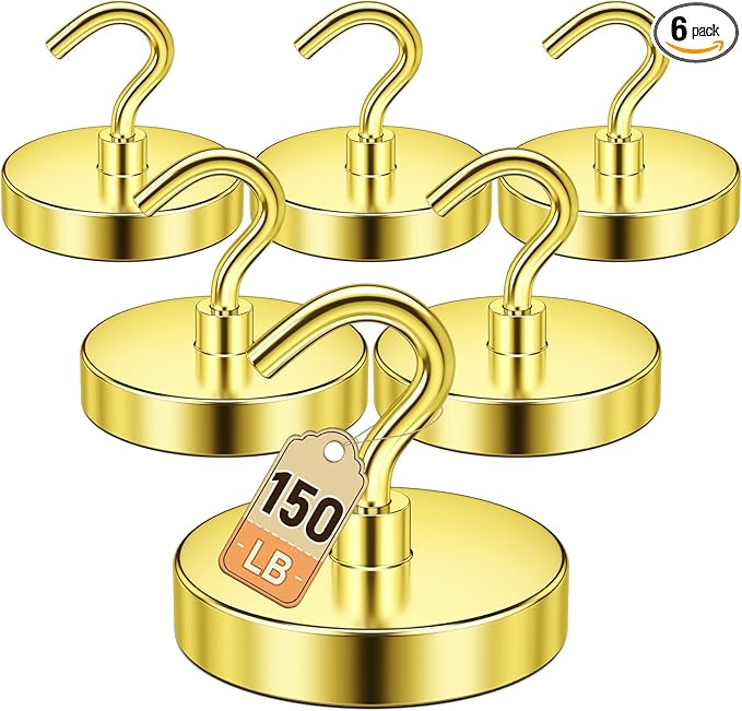 DURMATE Magnetic Hooks, 150lbs Cruise Door Decorations Magnetic, Gold Metal Hooks for Ship Cabins, Cruise Essentials, Strong Fridge Magnets for Camper Accessories, Van Life Accessories, Door Decor