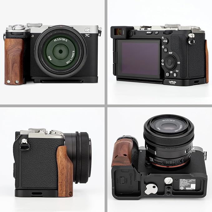 Leftfoto A7CR/A7C II Handgrip L-Shape Bracket with Wooden Grip for Sony A7CR/A7C2 Camera,with Built-in Bottom Arca Quick Release Plate,Ergonomic Retro - Styled Side Handle for Enhanced Grip