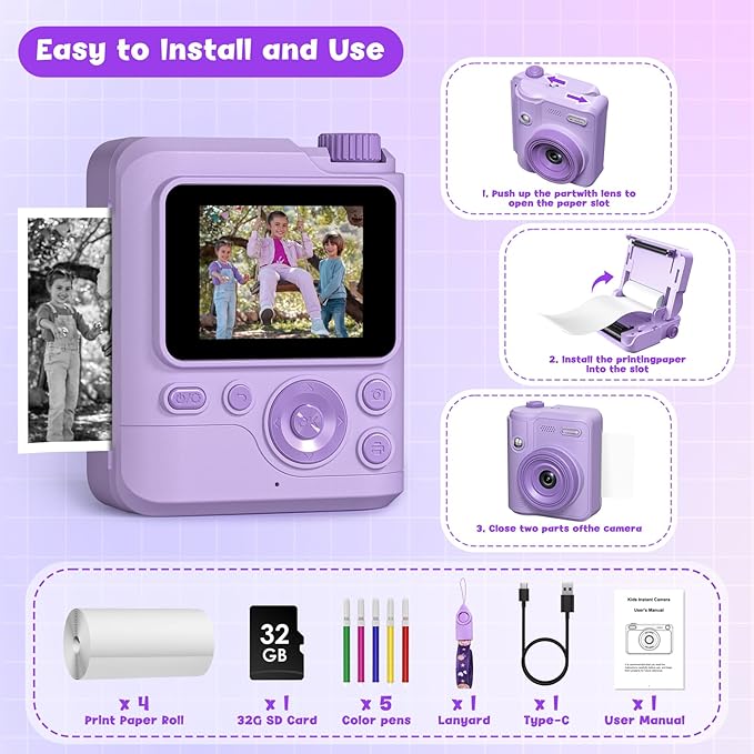 Kids Camera Gifts for Girls Boys - Christmas Birthday Xmas Gift for Girl Boy Age 3 4 5 6 7 8 9 10 11 12 Year Old - Instant Print Digital Toys Ages 3-5 6-8 8-12 Years Olds - Toddler Learning Kid Toy