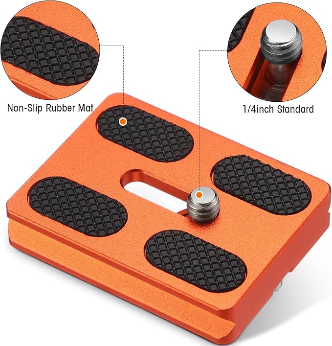 Frienda 2 Pieces Metal Quick Release Plate with 1/4''-20 Camera Screw Tripod Mount Plate Fits Standard for DSLR Camera Tripod Ball Head(Orange,Pu50)