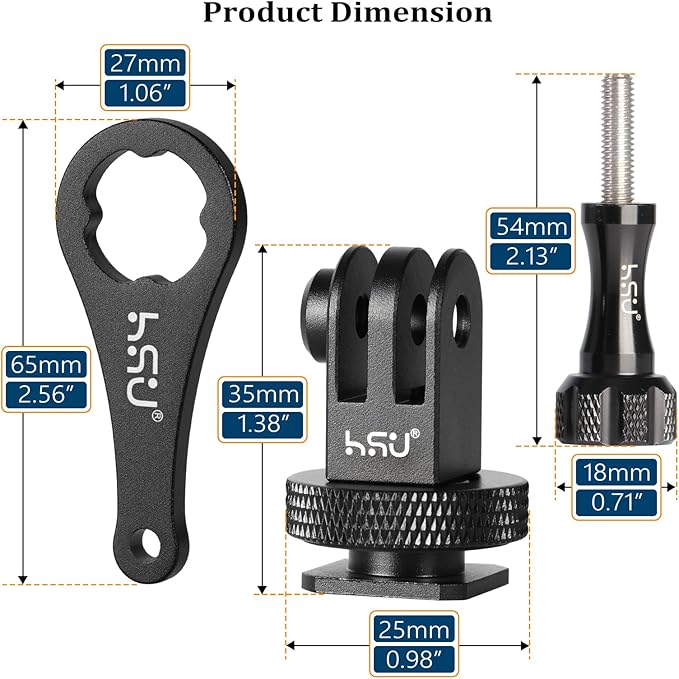 HSU Aluminum Cold Shoe Mount Adapter, 1/4-20 screw hole Tripod Mount Adapter for GoPro Hero 13/12/11/10/9/8/7/6, DJI Osmo Action AKASO, Applicable for Tripod Selfie Stick Monopod and DSLR Camera Flash