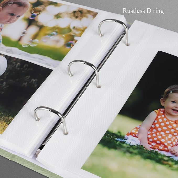 1DOT2 Photo Album 4x6 Photos Hold 200 or 5x7 Pictures Hold 100, 3 Ring Binder Photo Albums Linen Cover Photo Book Acid Free Albums 4x6 5x7 for Family Wedding Baby (Sage Green)