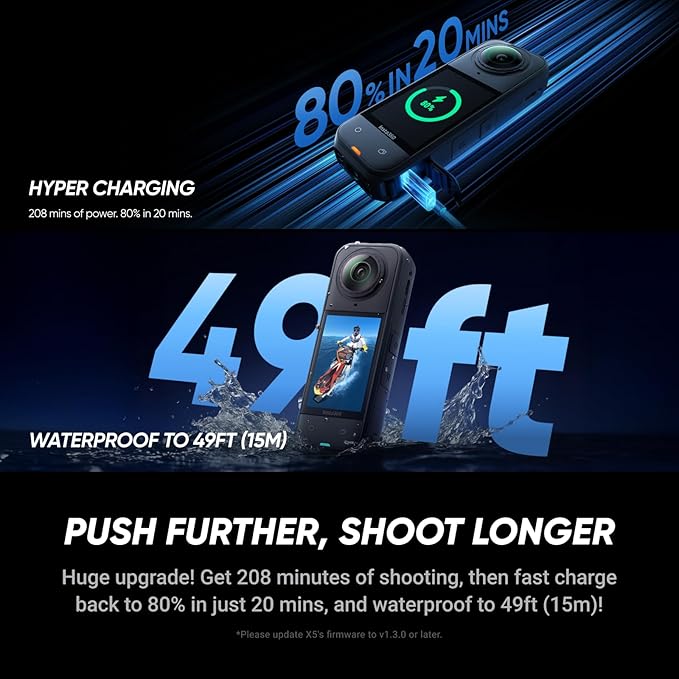 Insta360 X5 FlexiCare Bundle - Waterproof 8K 360° Action Camera, Leading Low Light, Invisible Selfie Stick Effect, Rugged & Replaceable Lens, 3-Hour Battery, Clear Audio, Stabilization